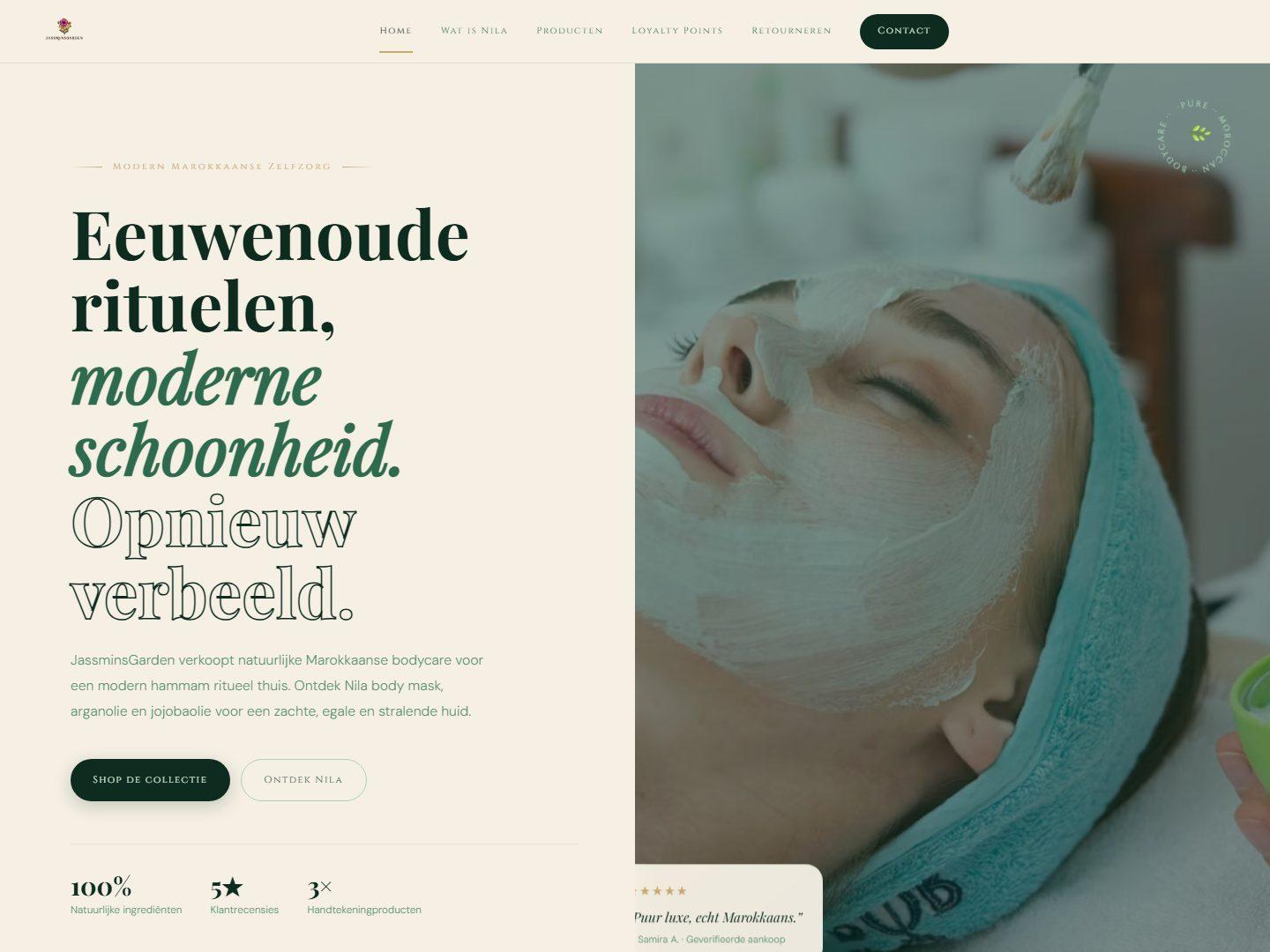 Website van Jassmin's Garden, gebouwd door La Nobleza Studio